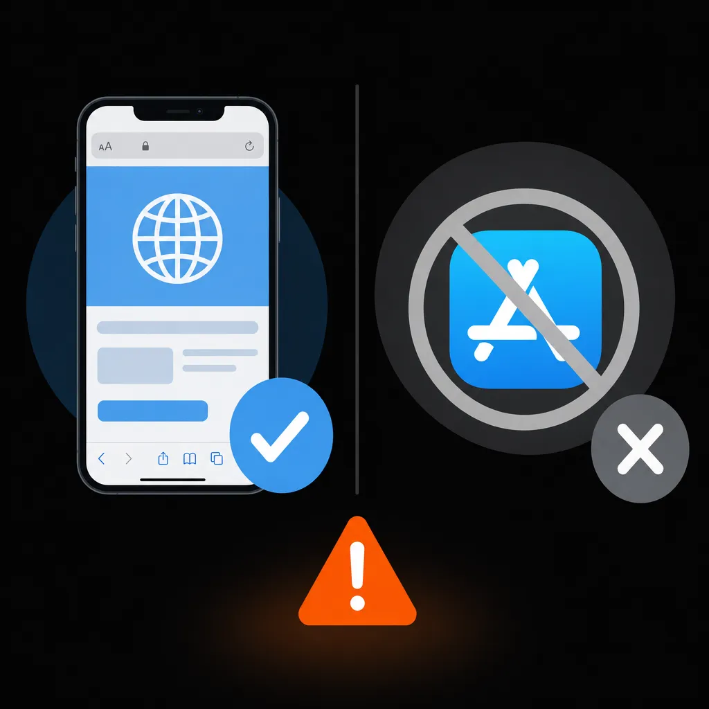 Browser access confirmed, no native iPhone app