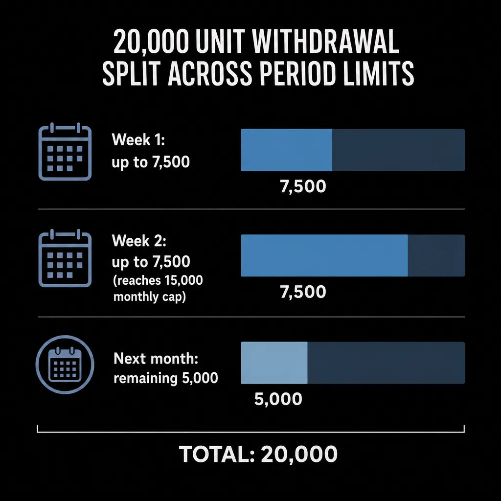 Example chart of a large withdrawal split across weekly and monthly limits
