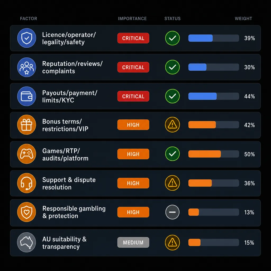 Full breakdown of all eight LevelUp Casino decision factors