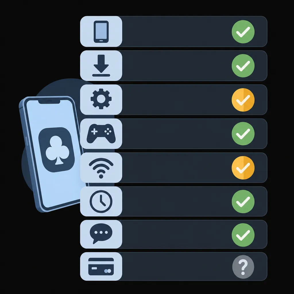 Overview icons of mobile casino features checked